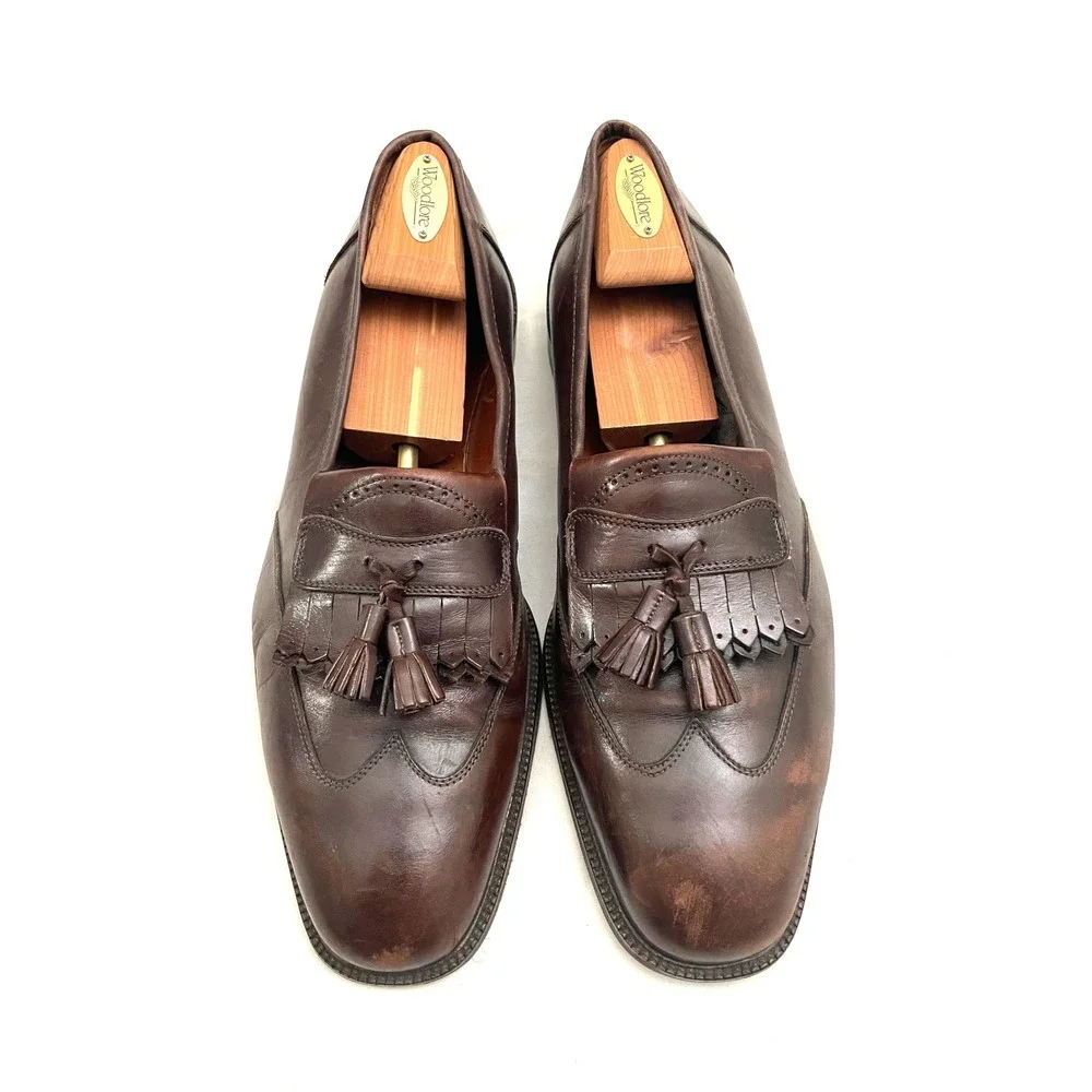 Brooks Brothers Tassel Loafers 13 Brown Leather Wingtip Kiltie Made in Italy